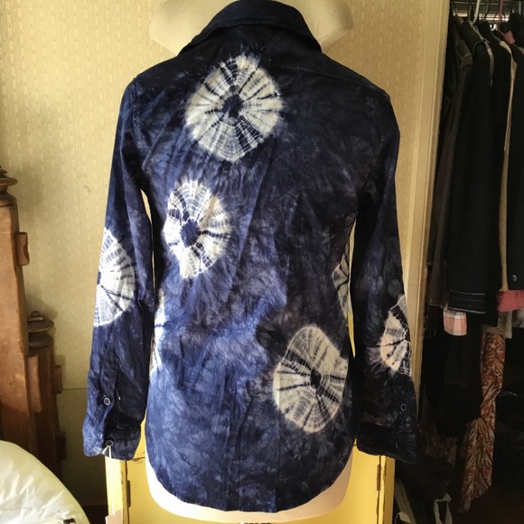 MOTHER denim blue and white tie dye button shirt S - Picture 5 of 7